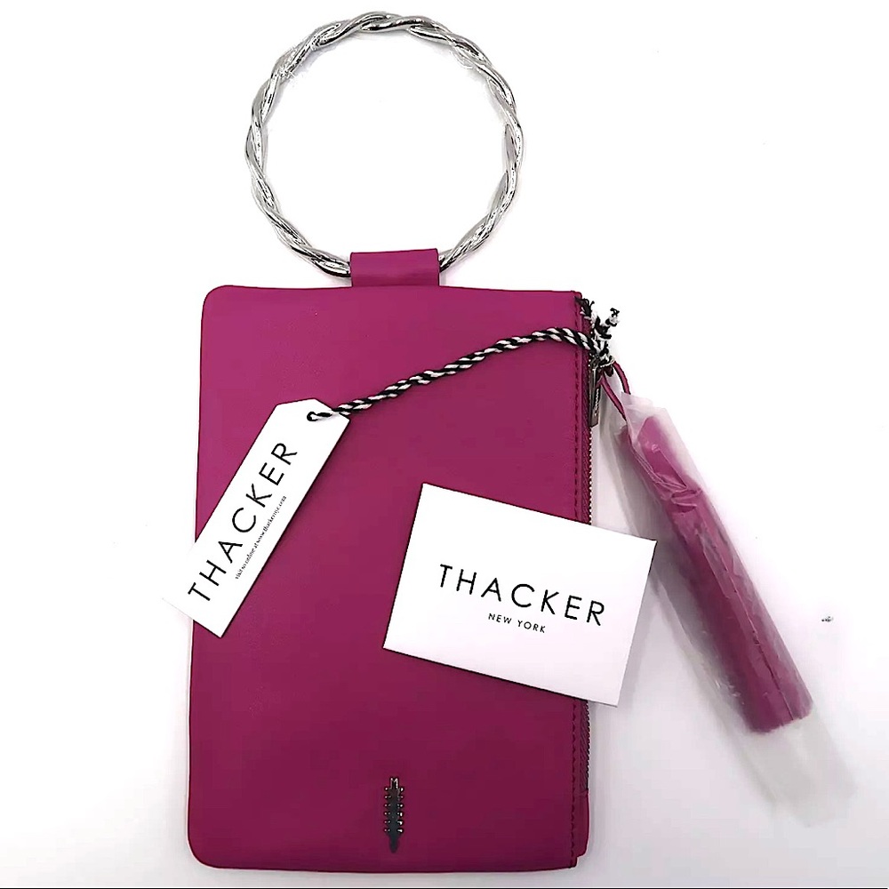 Thacker New York Nolita Clutch Twisted Ring handle Leather -Fuchsia NWT
